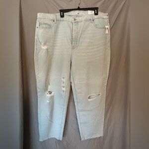 Old Navy Light Blue Distressed Straight Leg Jeans Extra High Rise Sky-Hi Ankle